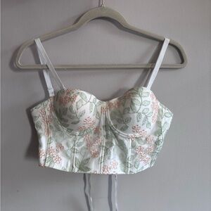 Bussaba White Embroidered Floral Bustier Camisole
